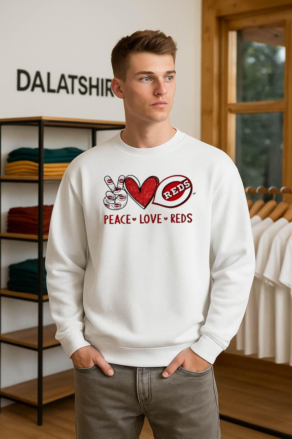 Peace Love Reds Cincinnati Baseball Fan Graphic shirt