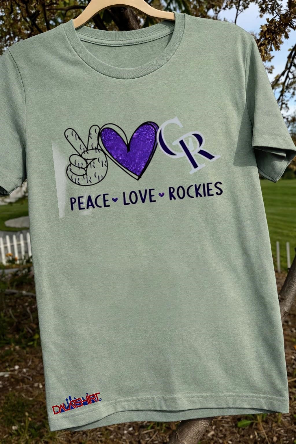 Peace Love Rockies Colorado Purple Heart Baseball shirt