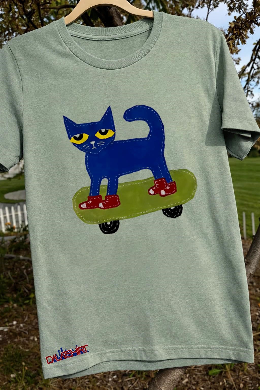 Pete the Cat on Skateboard wearing Red Shoes shirt