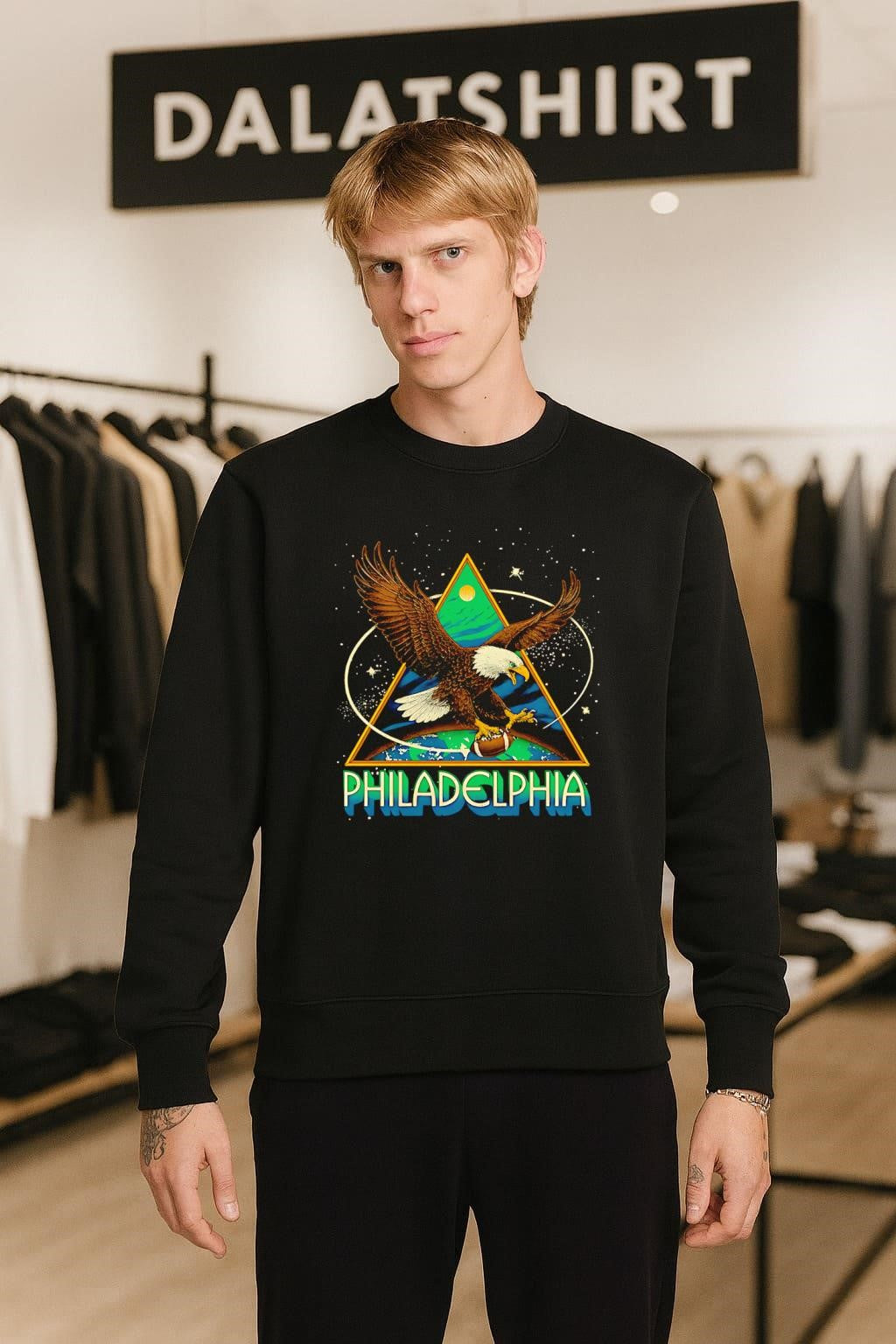 Philadelphia Eagle Flying With Football In Space Triangle shirt