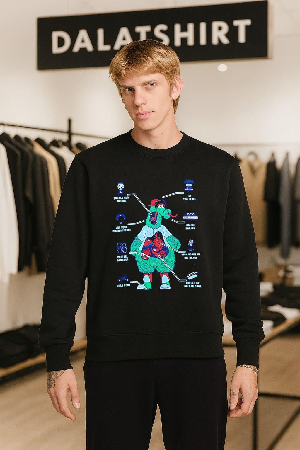 Phillie Phanatic Anatomy Bubble gum tongue Hoagie breath shirt