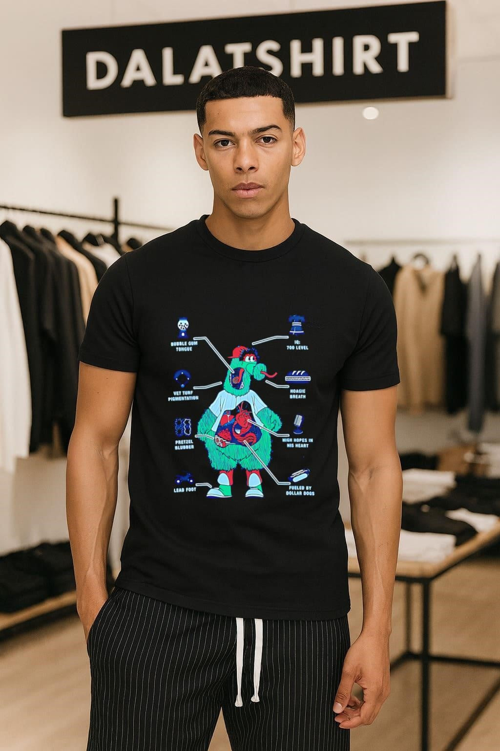 Phillie Phanatic Anatomy Bubble gum tongue Hoagie breath shirt