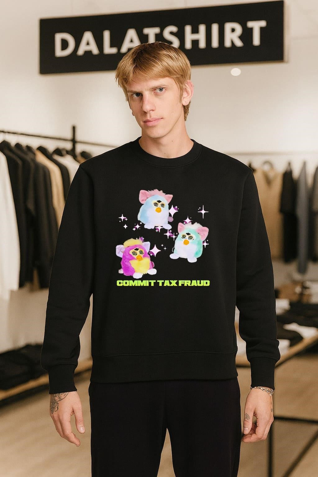 Pink And Blue Furbies Sparkles Commit Tax Fraud shirt