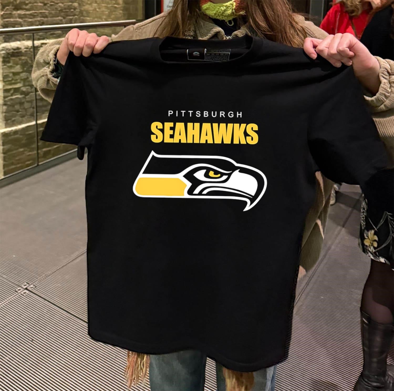 Pittsburgh Seahawks Yellow Black Football Team Logo Bird Head shirt