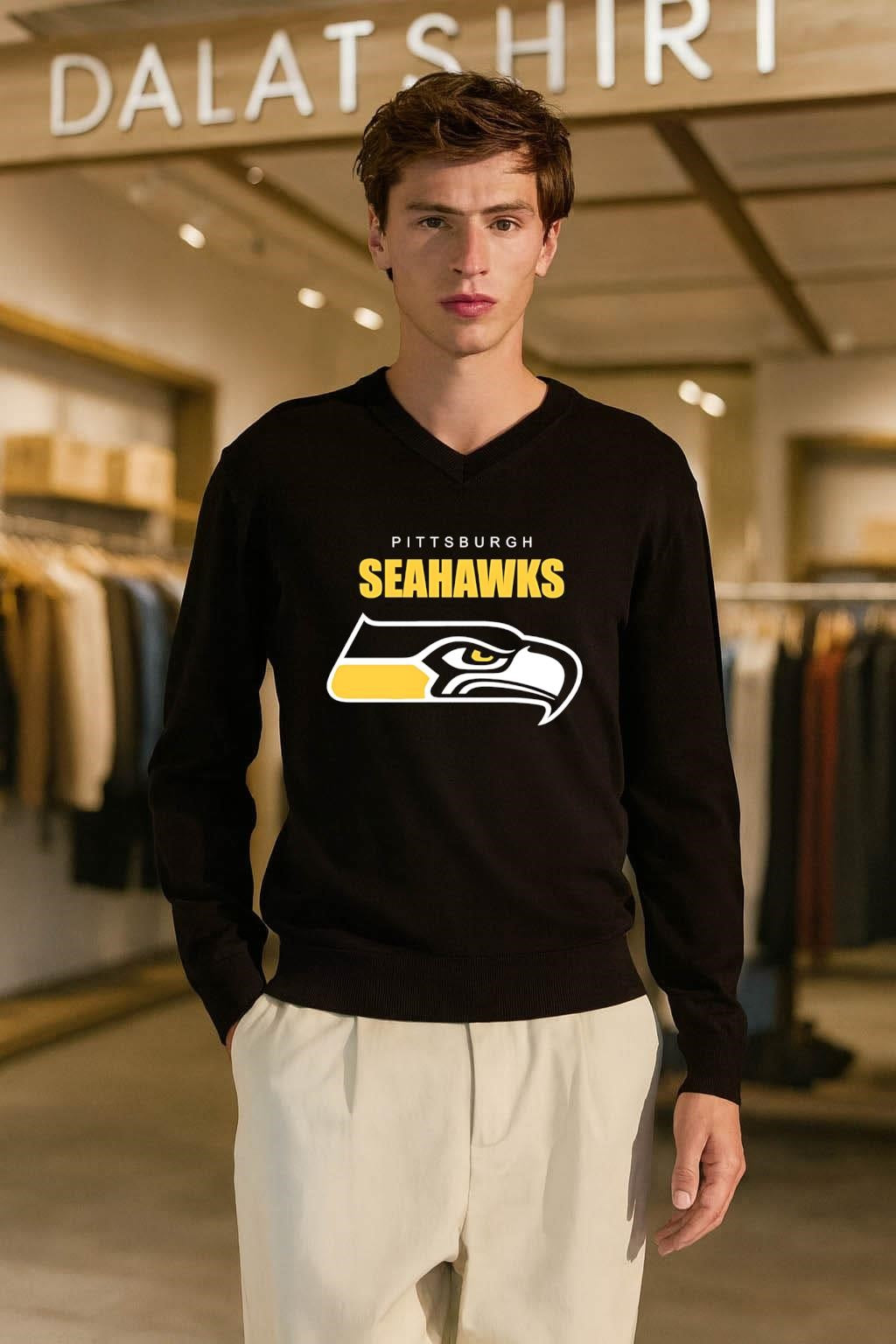 Pittsburgh Seahawks Yellow Black Football Team Logo Bird Head shirt