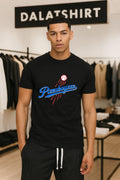 Pizza Boyzzz Blue Script Baseball Logo shirt
