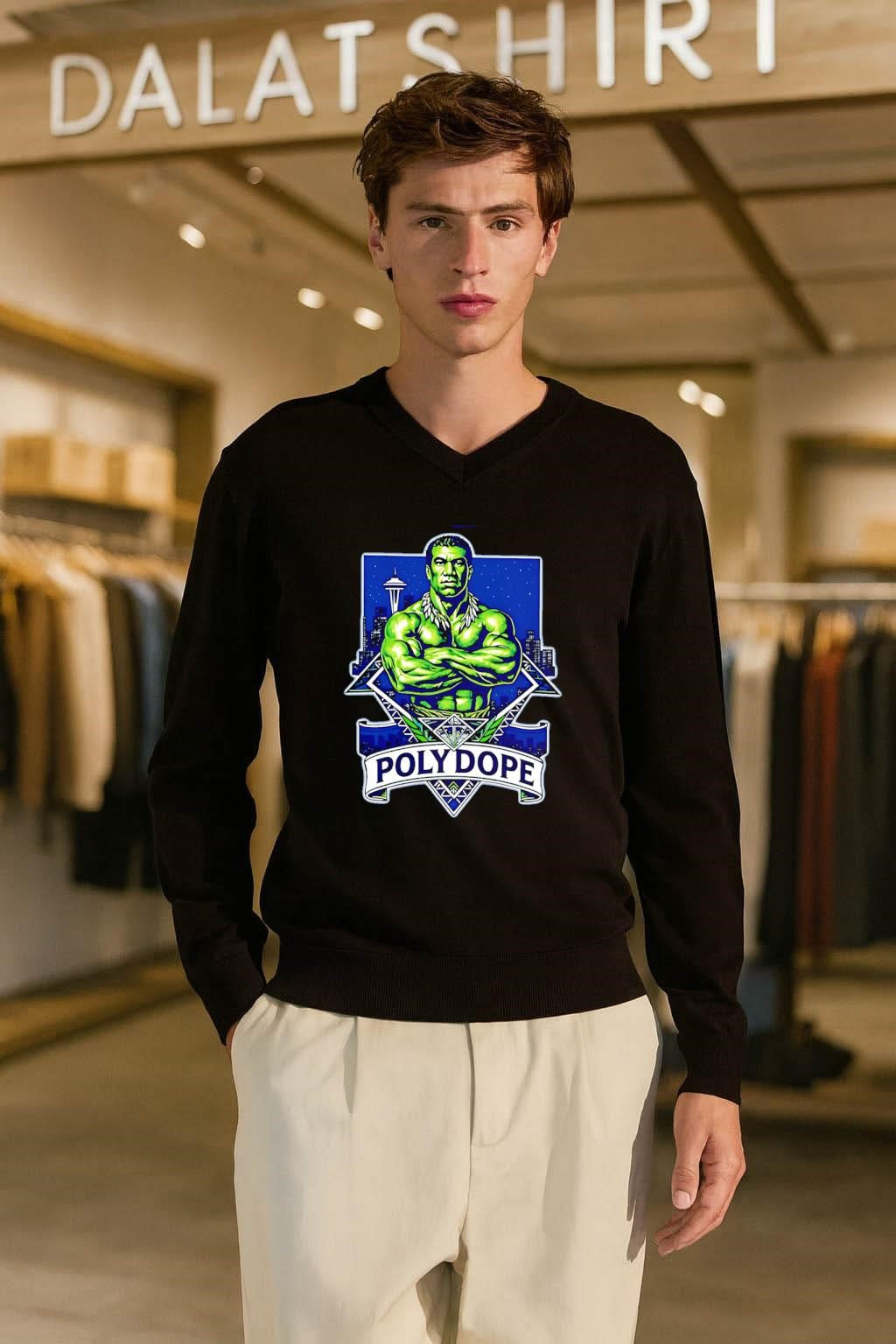 Polynesian Warrior Strong Man Seattle Skyline Poly Dope Fitness shirt
