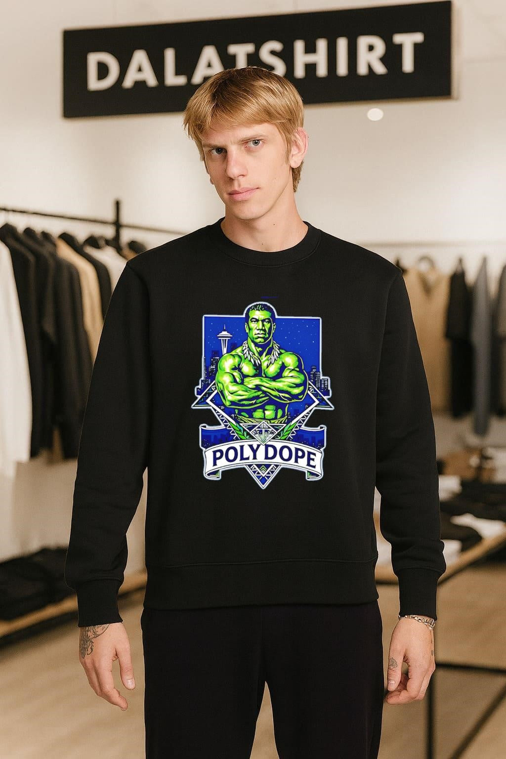 Polynesian Warrior Strong Man Seattle Skyline Poly Dope Fitness shirt