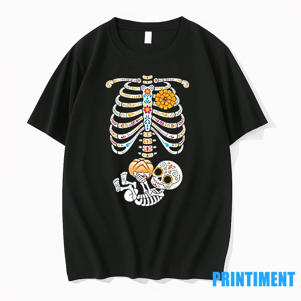 Pregnancy Skeleton Dia De Los Muertos Belly Bump Tshirts Sweater