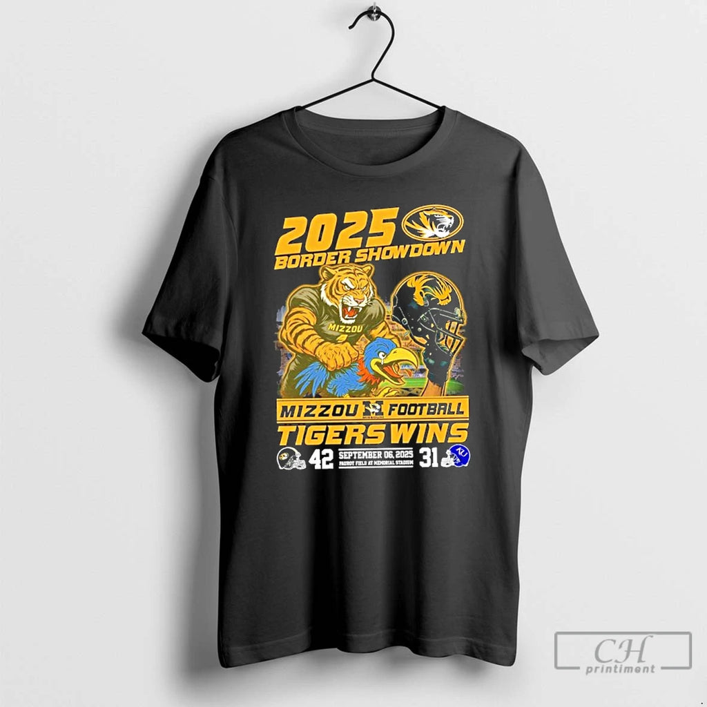 Premium 2025 Border Showdown Mascot Missouri Tigers Vs Kansas Jayhawks 42 31 Score T Shirts