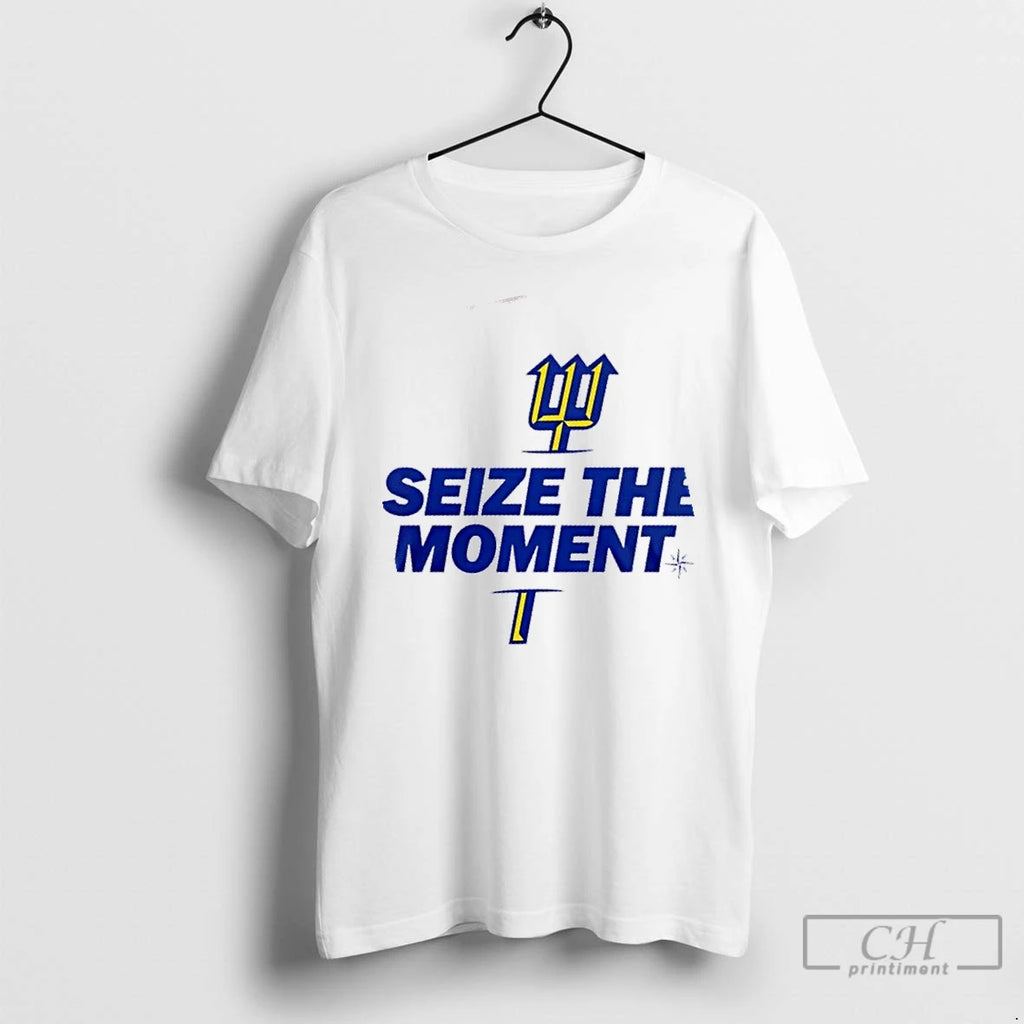 Premium 2025 Seize The Moment Seattle Mariners Baseball Logo 2 Sided T Shirts