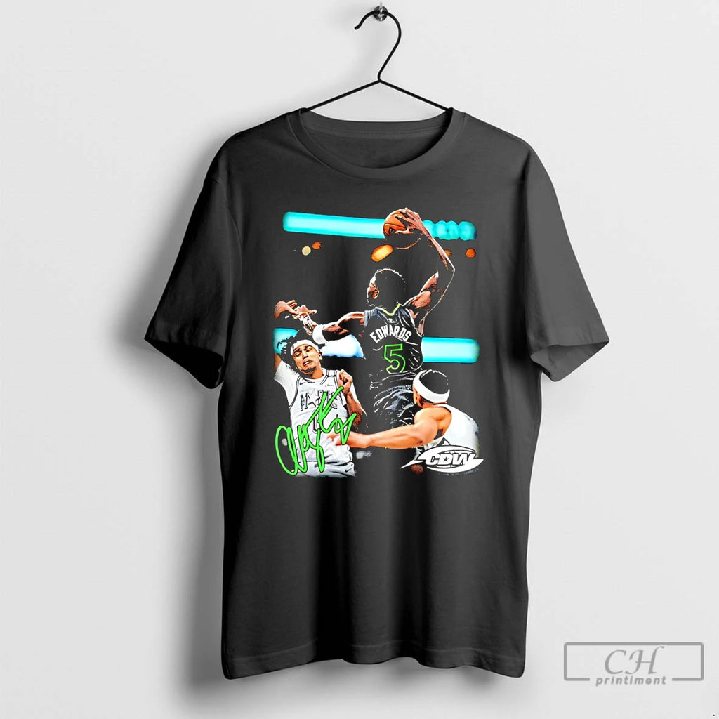 Premium Anthony Edwards Throwing Ball Signature Photo T Shirts