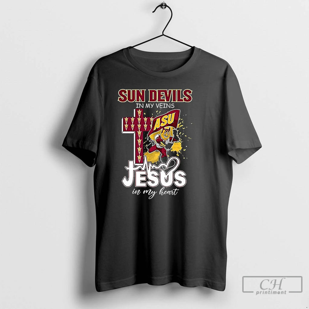 Premium Arizona State Sun Devils Football In My Veins Jesus In My Heart Christian Mascot