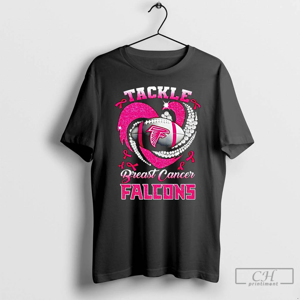 Premium Atlanta Falcons Breast Cancer Awareness Tackle Heart T Shirts