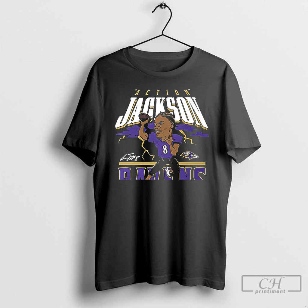 Premium Baltimore Ravens Lamar Jackson Caricature Player Graphic T Shirts