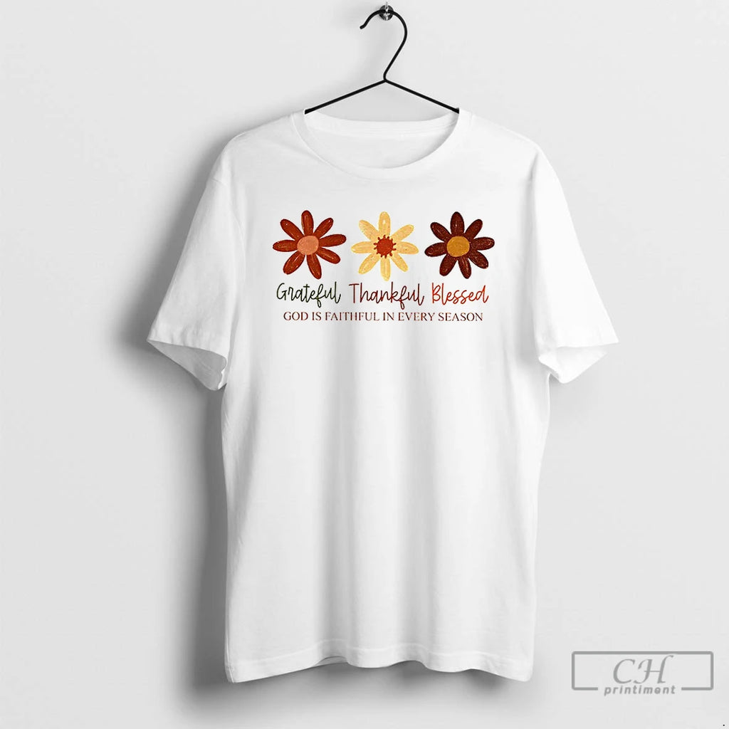 Premium Boho Fall Floral Christian Grateful Thankful Blessed God Is Faithful In Every Season