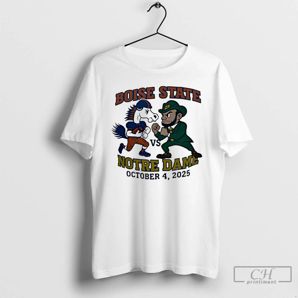 Premium Boise State And Notre Dame Scheduled For October 4 2025 Mascot Logo T Shirts