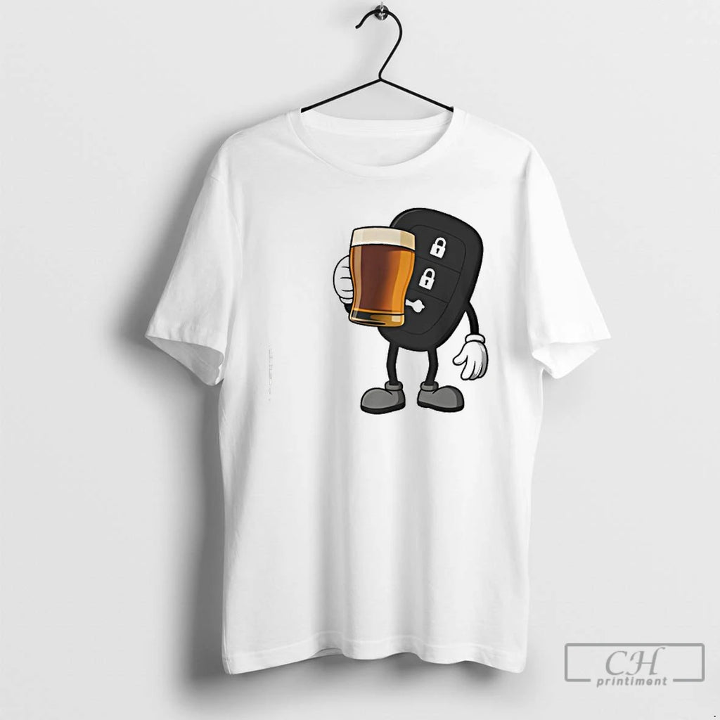 Premium Car Remote Key Holding Beer Meme T Shirts