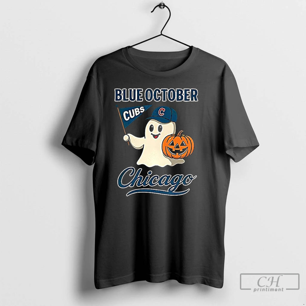 Premium Chicago Cubs Mlb Blue October Ghost Halloween Baseball Fans Shirts T Shirts