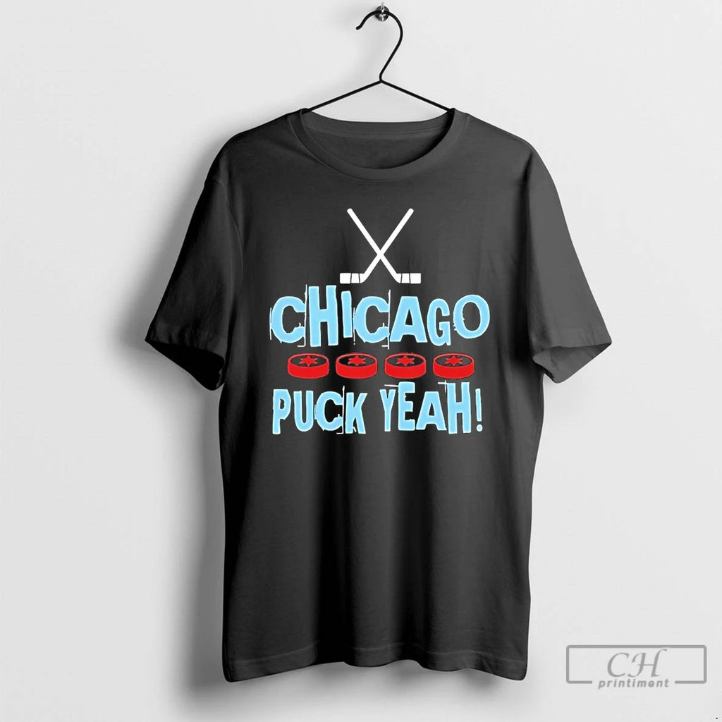 Premium Chicago Puck Yea State Flag Hockey T Shirts