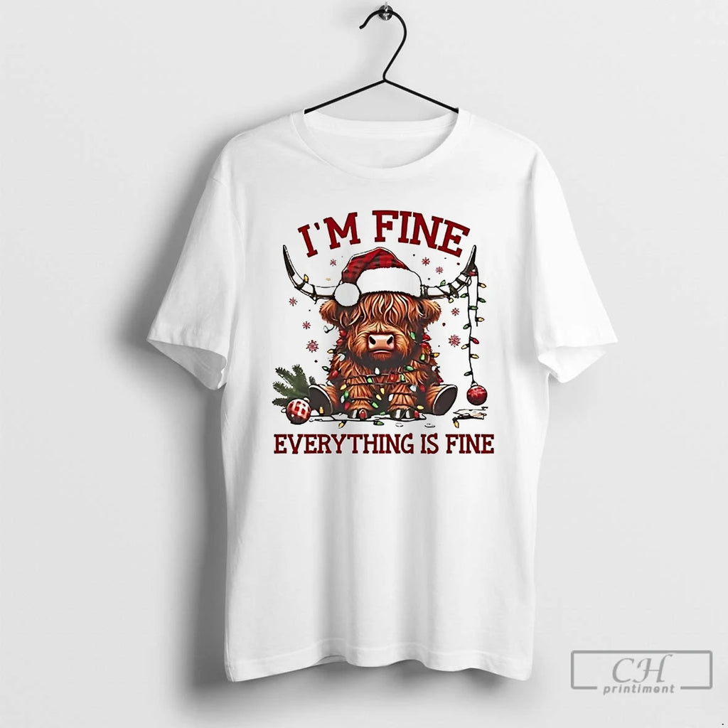Premium Christmas Lights Cow Im Fine Everything Is Fine T Shirts