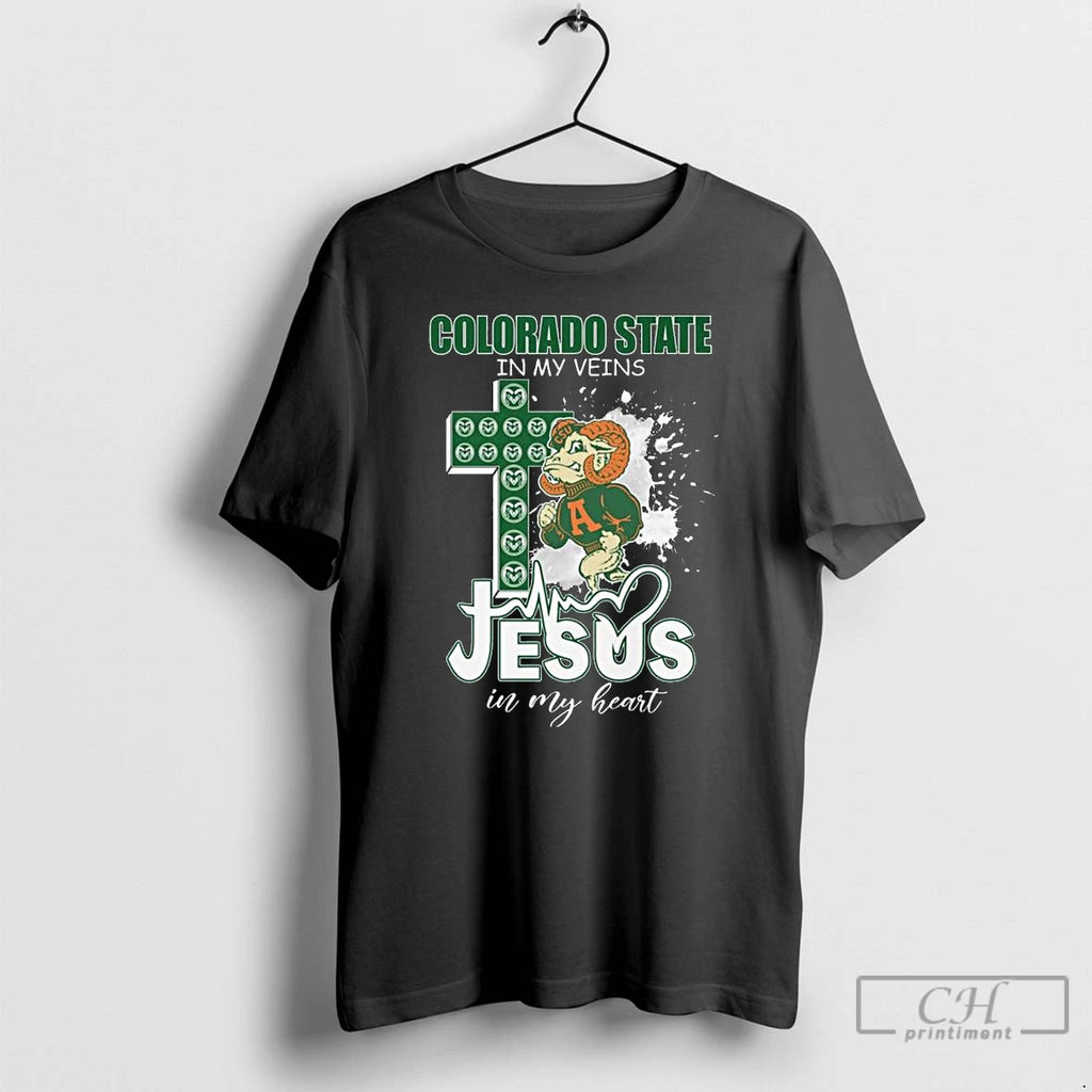 Premium Colorado State Rams In My Veins Jesus In My Heart Mascot Long Sleve