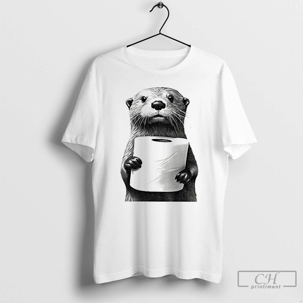 Premium Cute Otter Holding Toilet Paper Funny Meme T Shirts