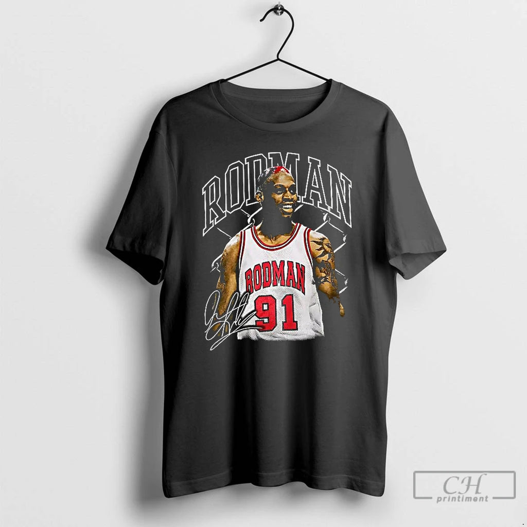 Premium Dennis Rodman 91 The Worm Graphic Signature T Shirts