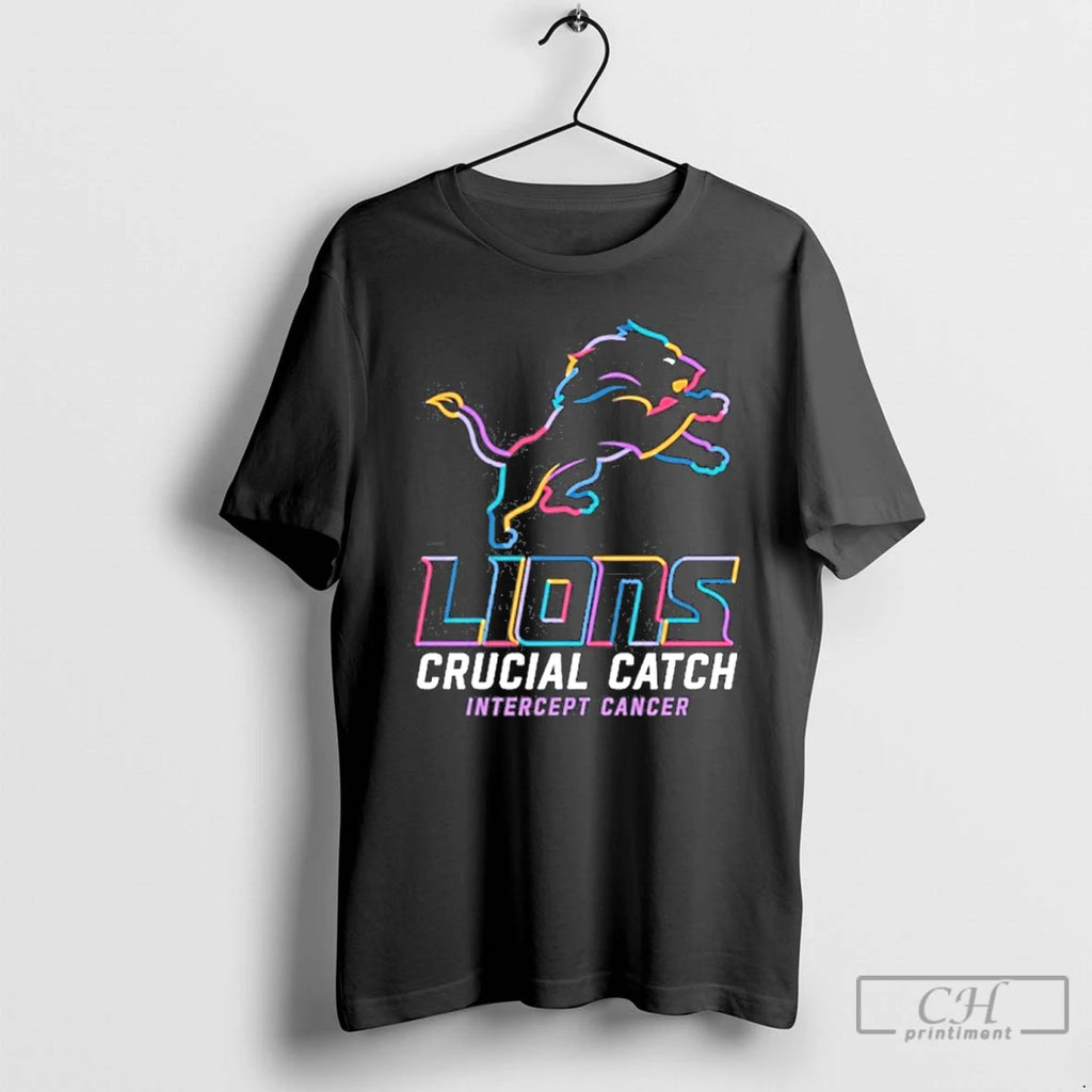 Premium Detroit Lions Logo Crucial Catch Intercept Cancer T Shirts