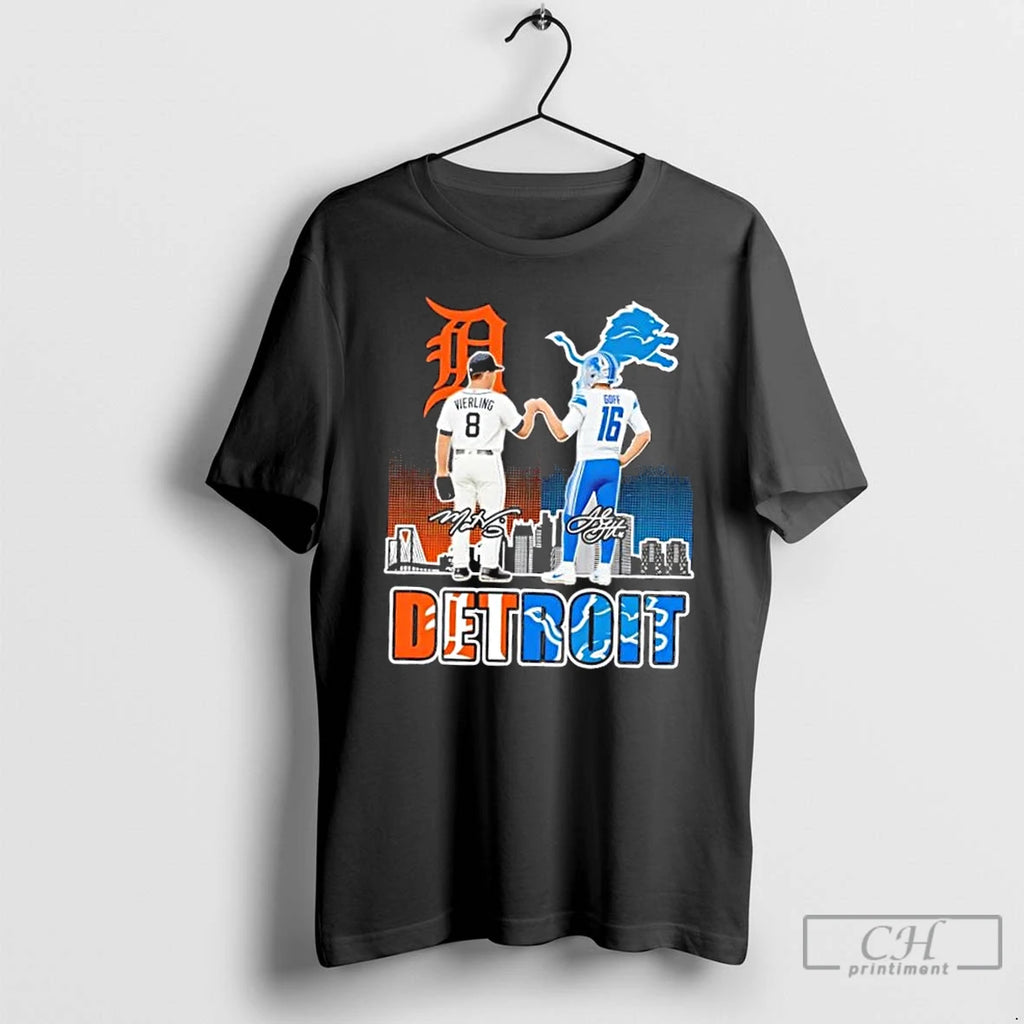 Premium Detroit Sports Vierling Tigers X Goff Lions Skyline T Shirts