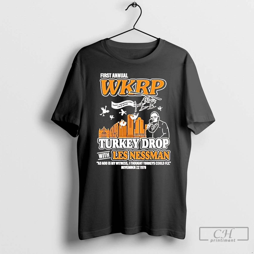 Premium First Annual Wkrp Turkey Drop With Les Nessman Thanksgiving T Shirts