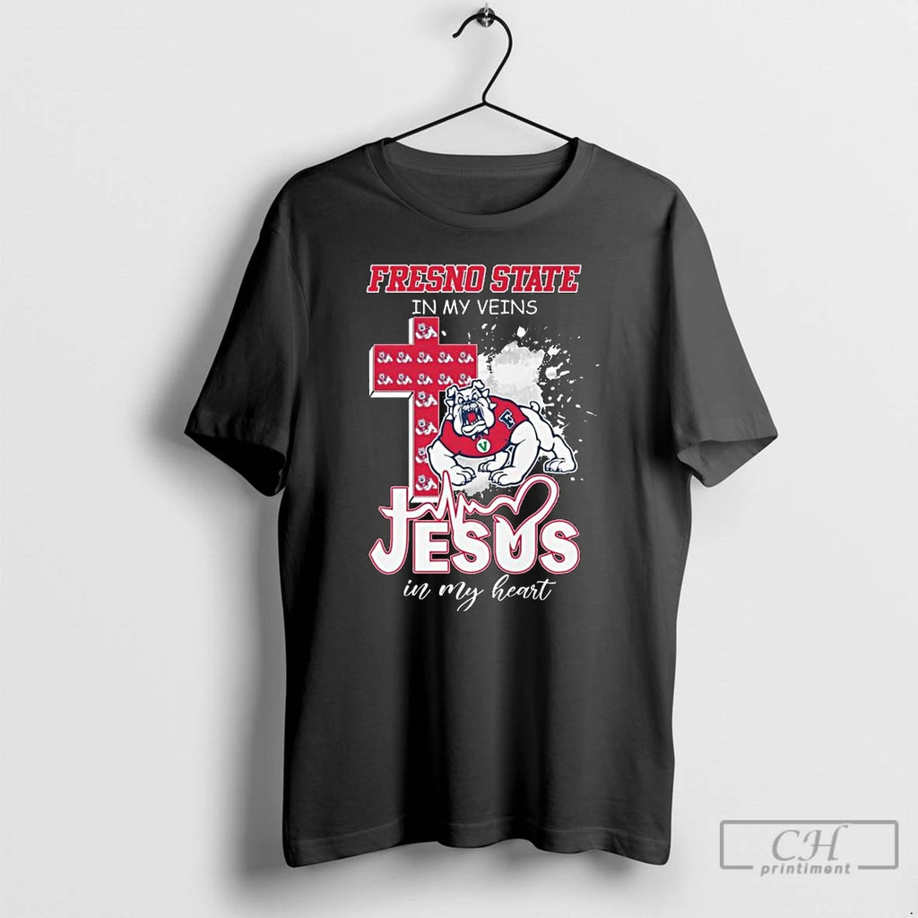 Premium Fresno State In My Vein Mascot Jesus In My Heart Long Sleve T Shirts