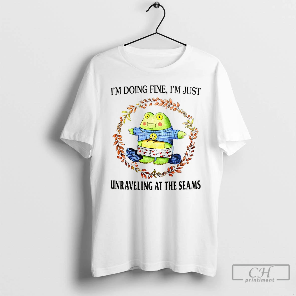 Premium Funny Frog Meme Im Doing Fine Im Just Unraveling At The Seams T Shirts