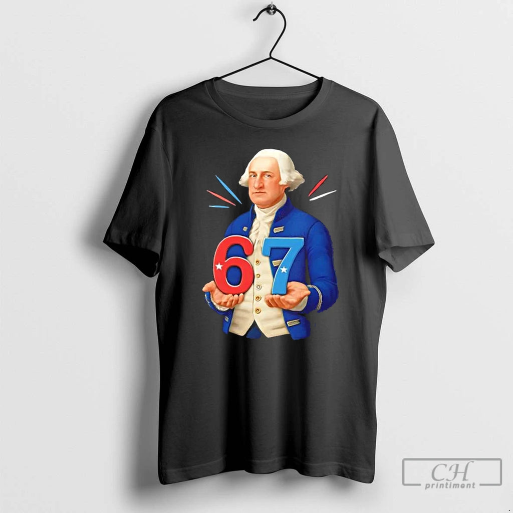 Premium George Washington Holding 67 Patriotic Design T Shirts