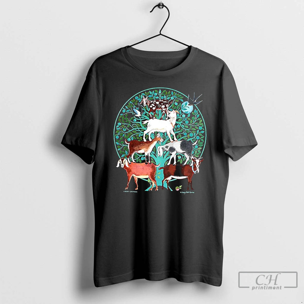 Premium Goat Tree Swallow Folk Art Style T Shirts