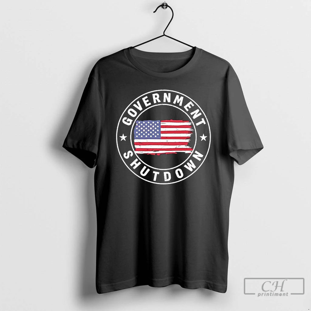 Premium Government Shutdown American Flag Logo T Shirts
