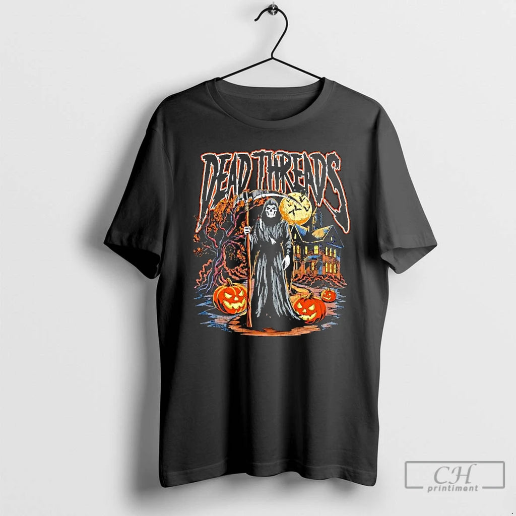 Premium Grim Reaper Dead Threads Halloween Seasons And Holidays Logo T Shirts