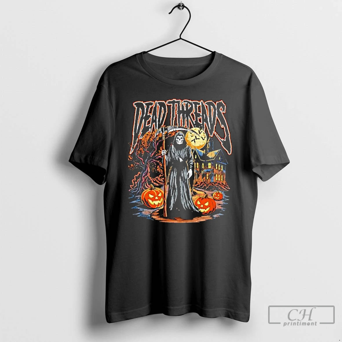 Premium Grim Reaper Dead Threads Halloween Seasons And Holidays Logo T Shirts