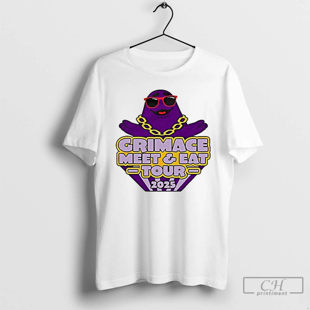 Premium Grimmace Meet And Eat Tour 2025 Cities 1 Sided T Shirts