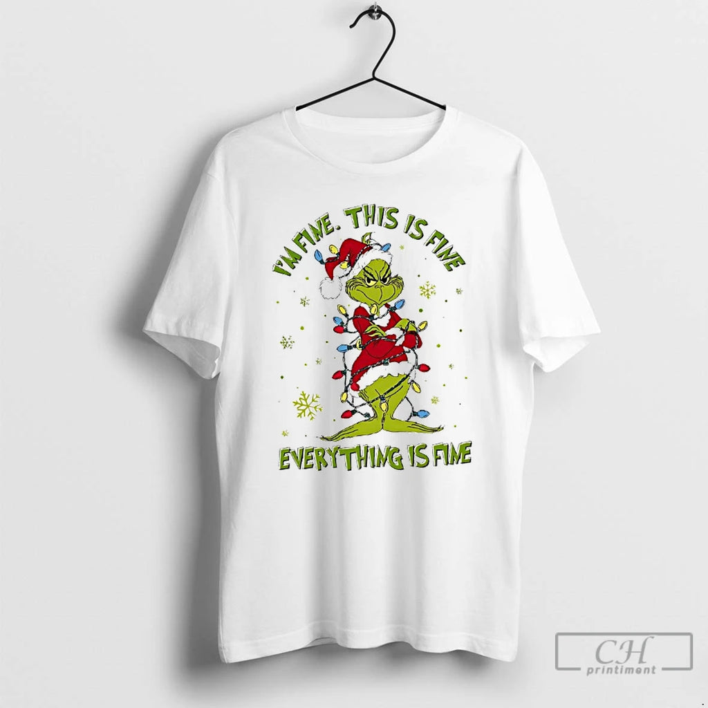 Premium Grinch Christmas Lights Im Fine This Is Fine Everything Is Fine T Shirts