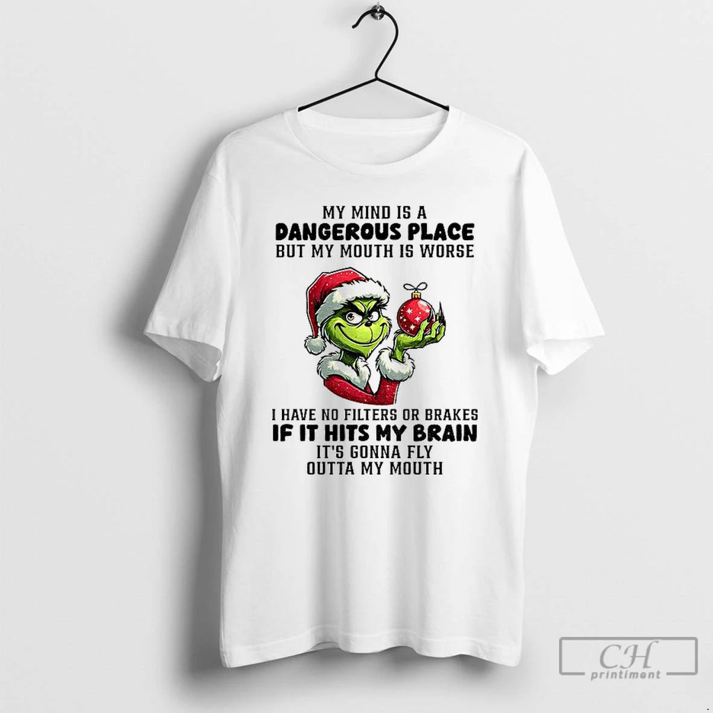 Premium Grinch Santa Hat My Mind A Dangerous Place But My Mouth Is Worse