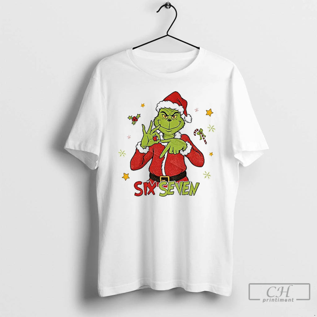 Premium Grinch Santa Hat Six Seven Meme Christmas 2025 T Shirts