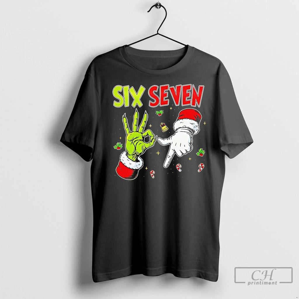 Premium Grinch And Santa Hands Six Seven Christmas