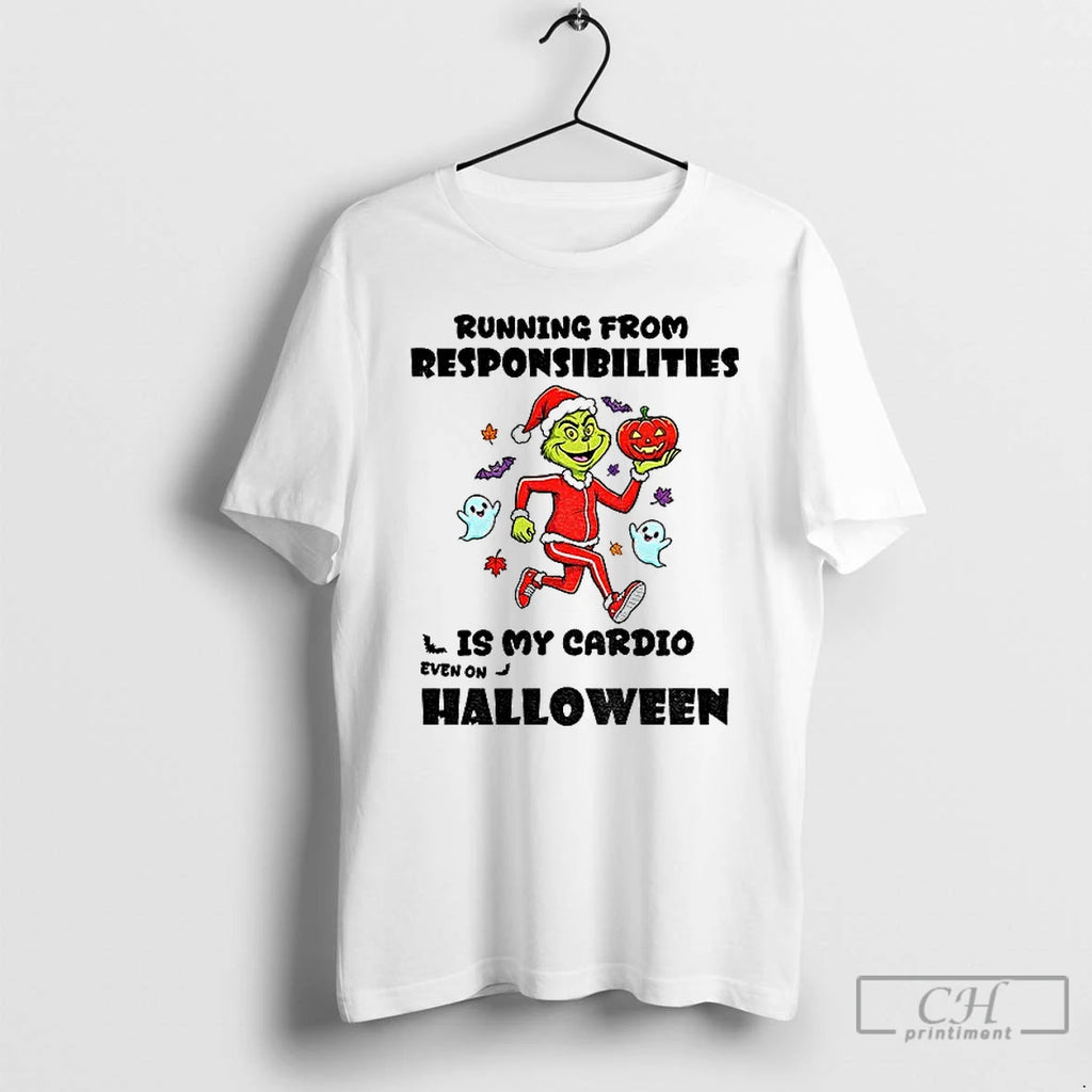 Premium Grinch Ghost Running From Responsibilities Is My Cardio Even On Halloween T Shirts