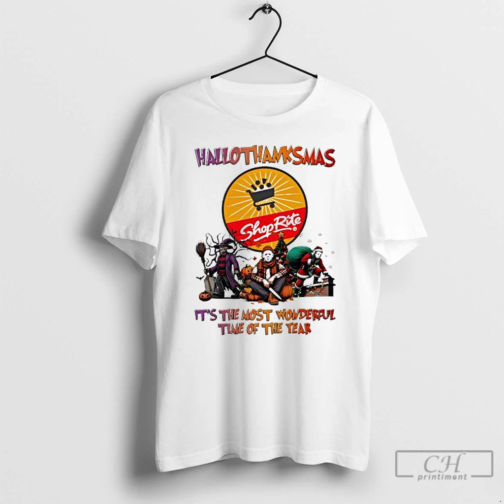 Premium Hallothanksmas Characters Vs Shoprite Its The Most Wonderful Time Of The Year T Shirts