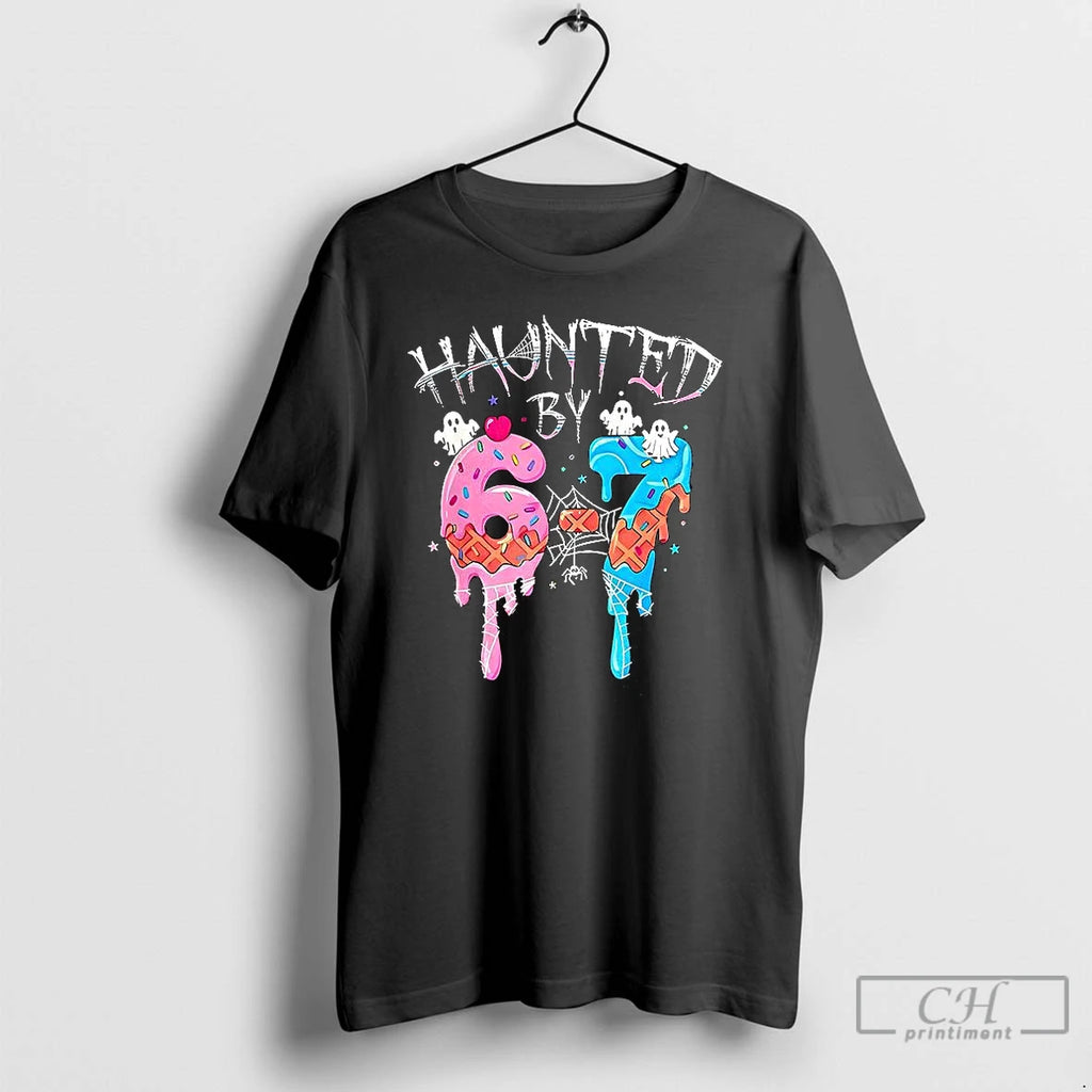 Premium Haunted By 6 7 Halloween Ghost Gen Alpha Meme Ice Cream Drip T Shirts