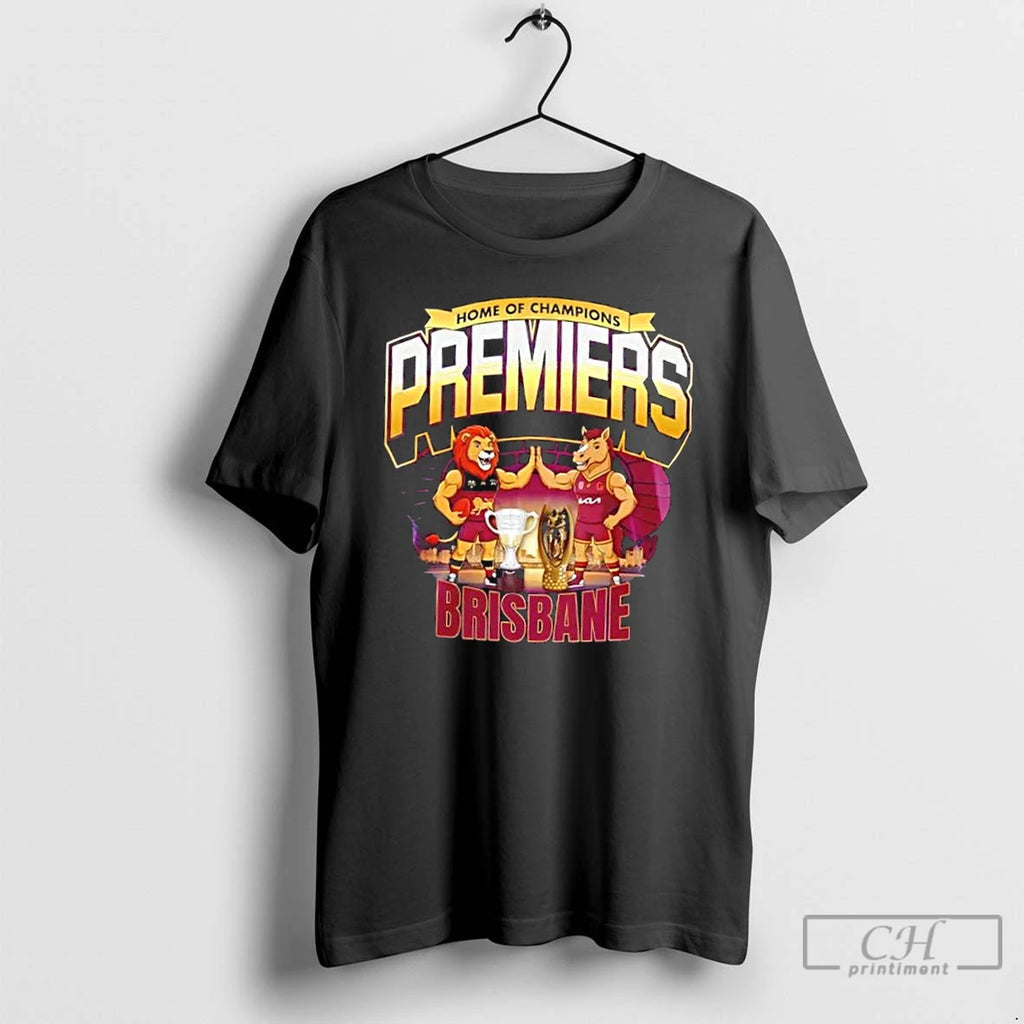 Premium Home Of Champions Premiers Brisbane Lions X Brisbane Broncos 2 Sided T Shirts