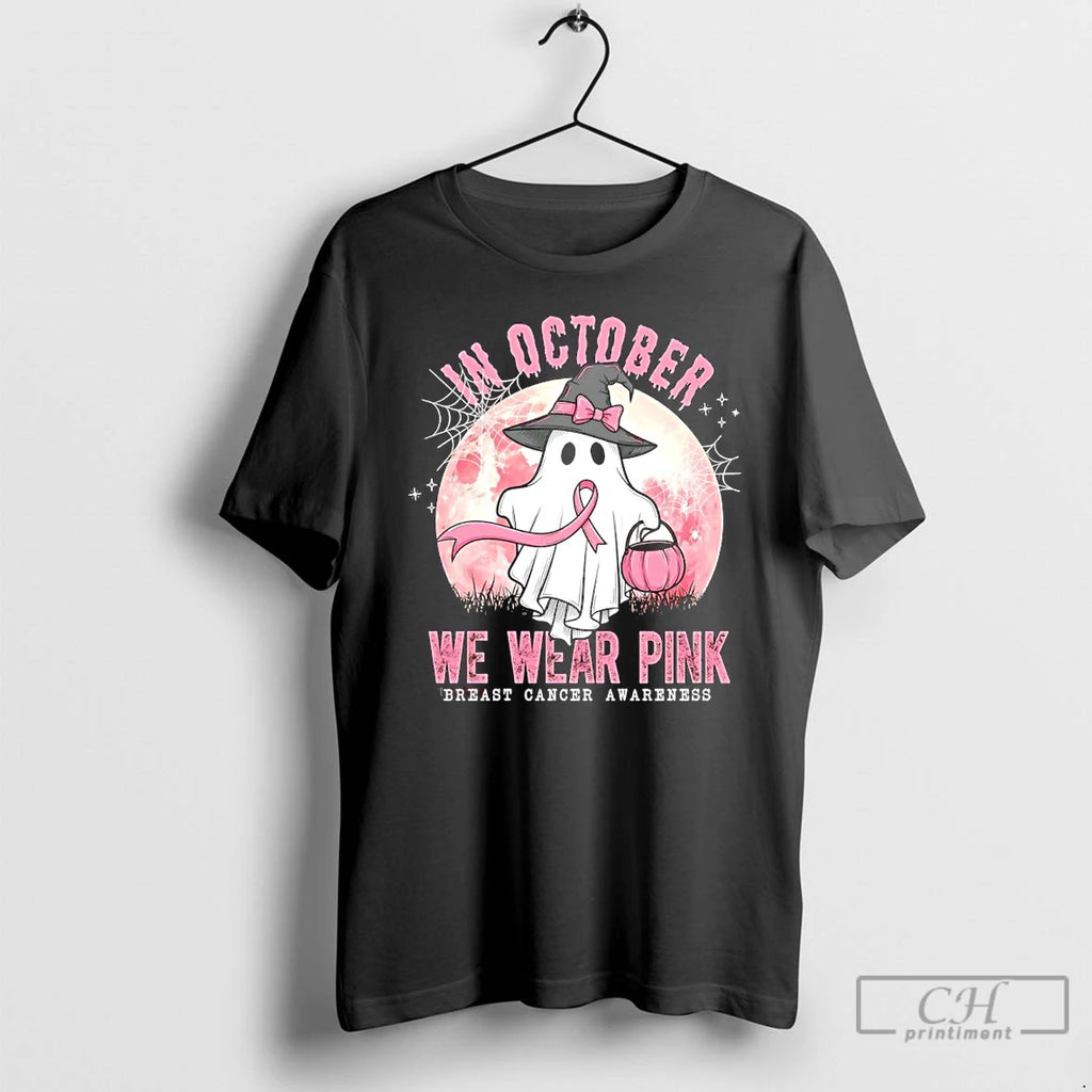 Premium In October We Wear Pink Breast Cancer Awareness Halloween Ghost T Shirts