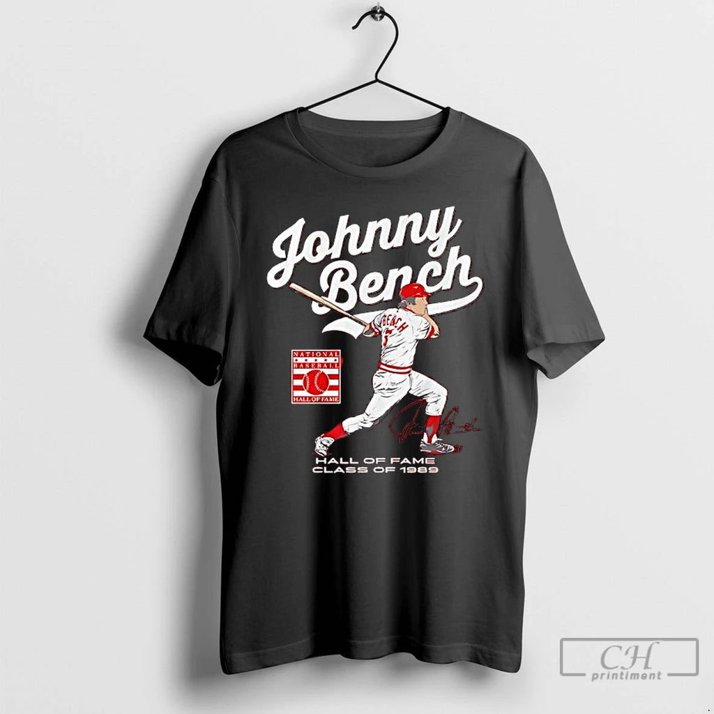 Premium Johnny Bench Hall Of Fame Class Of 1989 Signature Graphic T Shirts