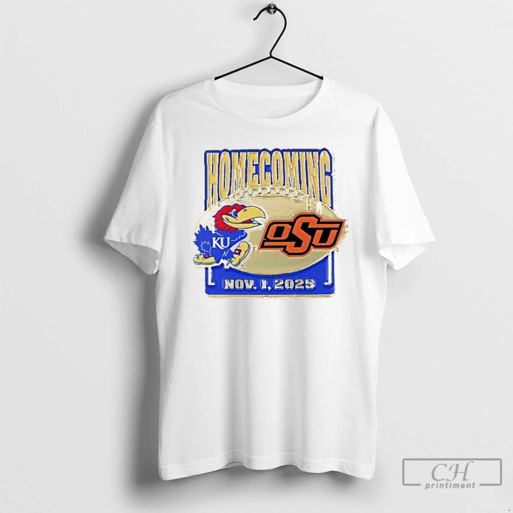 Premium Kansas Jayhawks Vs Oklahoma State Game Day Home Coming Nov 1 2025 T Shirts